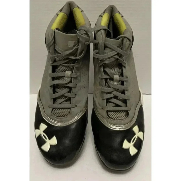 UA‎ Under Armor Metal Baseball Cleats Size 13 ￼Black White Gray Camo  Neon Green